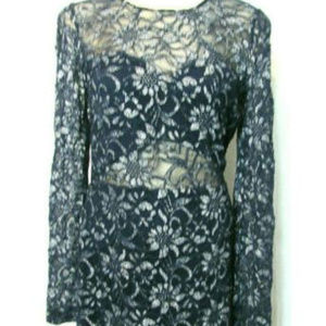 Lacy Lined Long Sleeve M Sexy Navy Blue Dress
